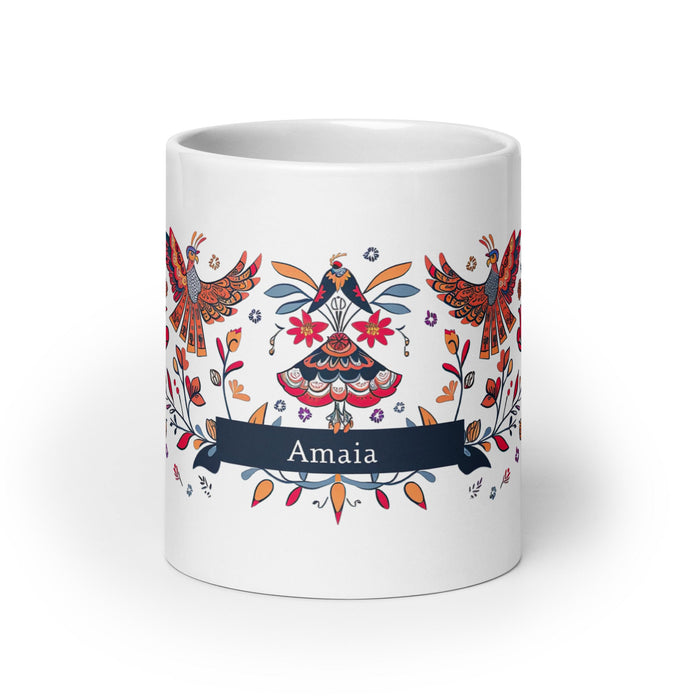 Amaia Exclusive Name Art Piece Home Office Work Coffee Mug Mexican Spanish Pride Gift Cup One - Of - A - Kind Calligraphy White Glossy Mug | A18 - Mexicada