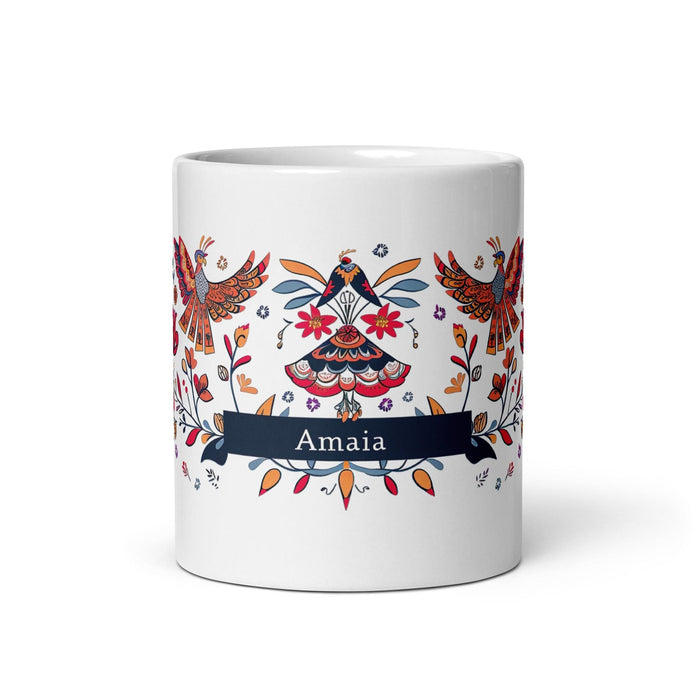 Amaia Exclusive Name Art Piece Home Office Work Coffee Mug Mexican Spanish Pride Gift Cup One-Of-A-Kind Calligraphy White Glossy Mug | A18 Mexicada