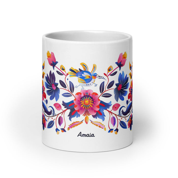 Amaia Exclusive Name Art Piece Home Office Work Coffee Mug Mexican Spanish Pride Gift Cup One - Of - A - Kind Calligraphy White Glossy Mug | A19 - Mexicada