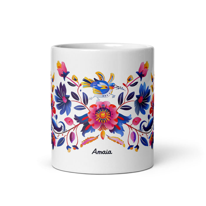 Amaia Exclusive Name Art Piece Home Office Work Coffee Mug Mexican Spanish Pride Gift Cup One - Of - A - Kind Calligraphy White Glossy Mug | A19 - Mexicada