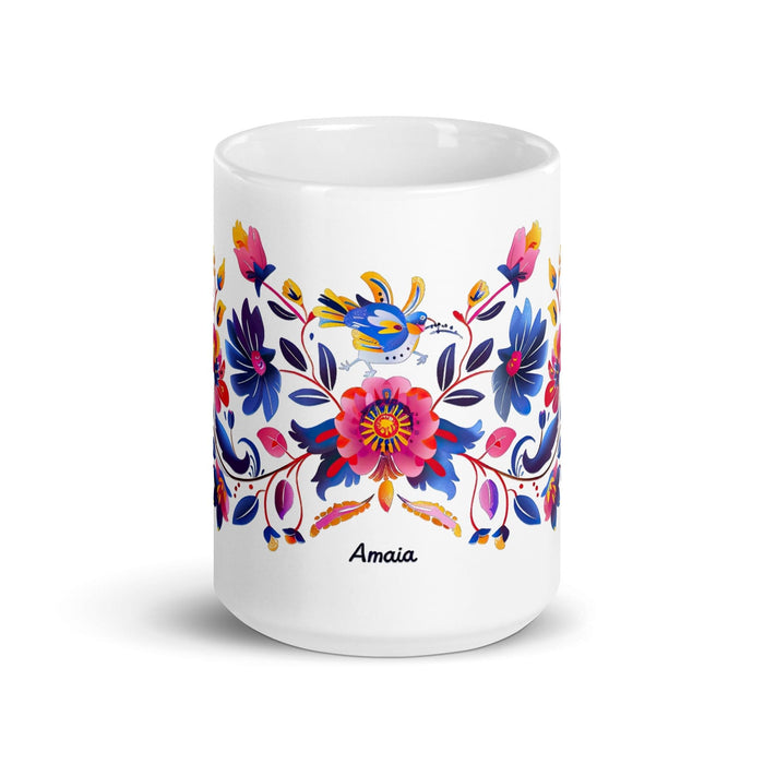 Amaia Exclusive Name Art Piece Home Office Work Coffee Mug Mexican Spanish Pride Gift Cup One-Of-A-Kind Calligraphy White Glossy Mug | A19 Mexicada