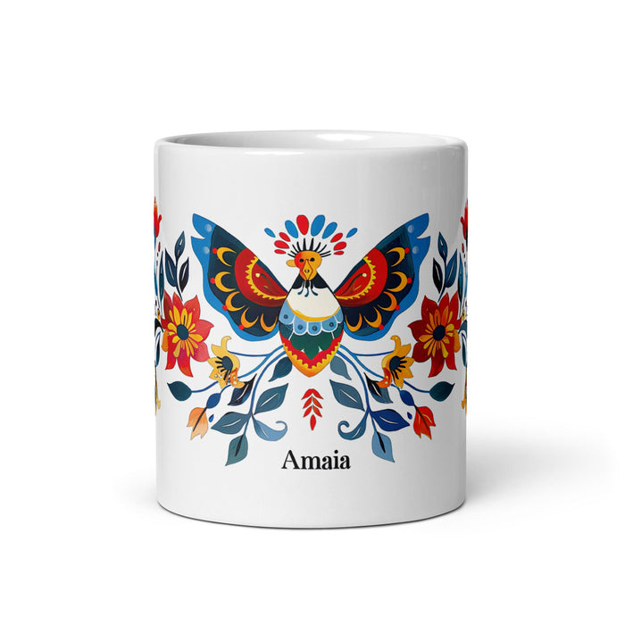 Amaia Exclusive Name Art Piece Home Office Work Coffee Mug Mexican Spanish Pride Gift Cup One - Of - A - Kind Calligraphy White Glossy Mug | A2 - Mexicada