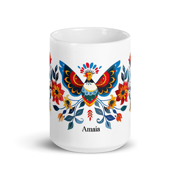 Amaia Exclusive Name Art Piece Home Office Work Coffee Mug Mexican Spanish Pride Gift Cup One-Of-A-Kind Calligraphy White Glossy Mug | A2 Mexicada