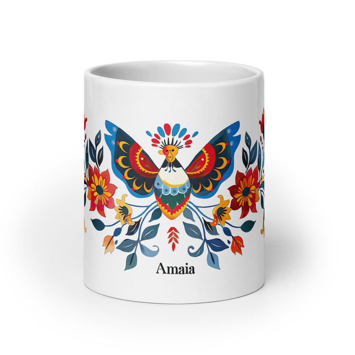 Amaia Exclusive Name Art Piece Home Office Work Coffee Mug Mexican Spanish Pride Gift Cup One-Of-A-Kind Calligraphy White Glossy Mug | A2 Mexicada