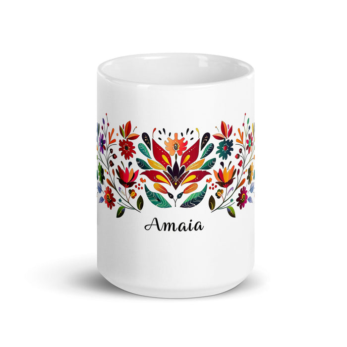 Amaia Exclusive Name Art Piece Home Office Work Coffee Mug Mexican Spanish Pride Gift Cup One - Of - A - Kind Calligraphy White Glossy Mug | A20 - Mexicada