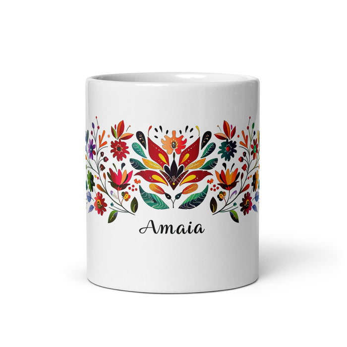 Amaia Exclusive Name Art Piece Home Office Work Coffee Mug Mexican Spanish Pride Gift Cup One - Of - A - Kind Calligraphy White Glossy Mug | A20 - Mexicada