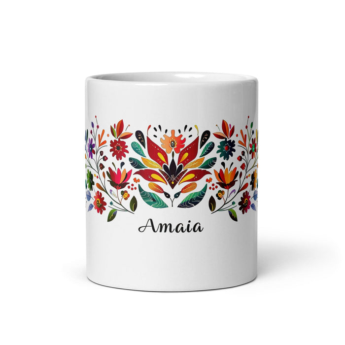 Amaia Exclusive Name Art Piece Home Office Work Coffee Mug Mexican Spanish Pride Gift Cup One-Of-A-Kind Calligraphy White Glossy Mug | A20 Mexicada