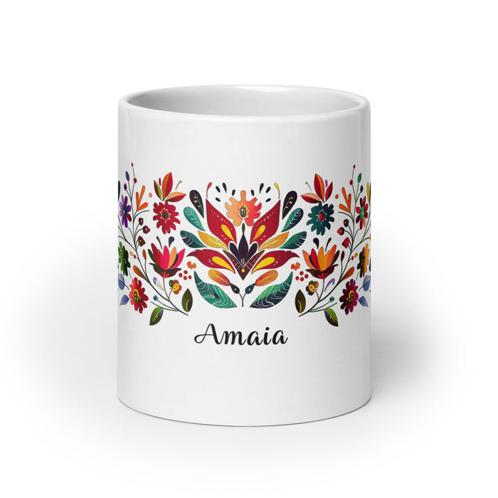 Amaia Exclusive Name Art Piece Home Office Work Coffee Mug Mexican Spanish Pride Gift Cup One-Of-A-Kind Calligraphy White Glossy Mug | A20 Mexicada