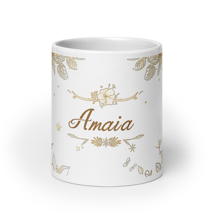 Amaia Exclusive Name Art Piece Home Office Work Coffee Mug Mexican Spanish Pride Gift Cup One-Of-A-Kind Calligraphy White Glossy Mug | A21 Mexicada