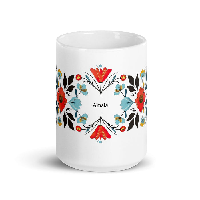 Amaia Exclusive Name Art Piece Home Office Work Coffee Mug Mexican Spanish Pride Gift Cup One-Of-A-Kind Calligraphy White Glossy Mug | A23 Mexicada