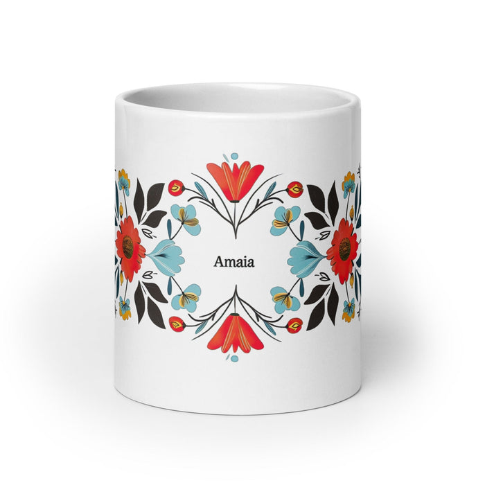 Amaia Exclusive Name Art Piece Home Office Work Coffee Mug Mexican Spanish Pride Gift Cup One-Of-A-Kind Calligraphy White Glossy Mug | A23 Mexicada