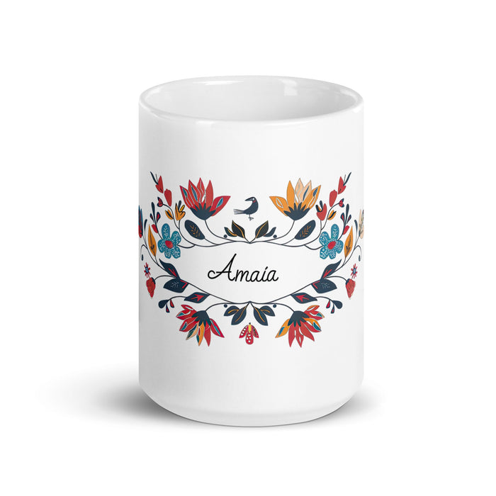 Amaia Exclusive Name Art Piece Home Office Work Coffee Mug Mexican Spanish Pride Gift Cup One - Of - A - Kind Calligraphy White Glossy Mug | A24 - Mexicada