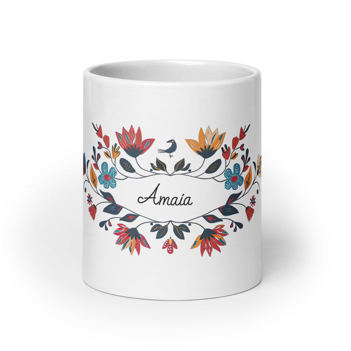 Amaia Exclusive Name Art Piece Home Office Work Coffee Mug Mexican Spanish Pride Gift Cup One - Of - A - Kind Calligraphy White Glossy Mug | A24 - Mexicada