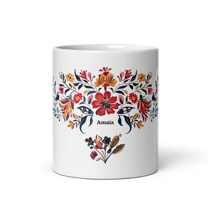 Amaia Exclusive Name Art Piece Home Office Work Coffee Mug Mexican Spanish Pride Gift Cup One-Of-A-Kind Calligraphy White Glossy Mug | A25 Mexicada