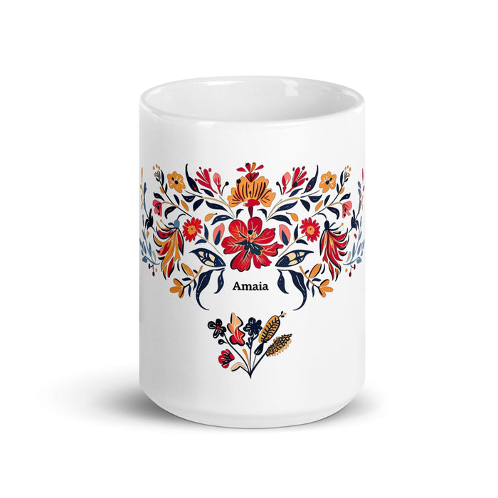 Amaia Exclusive Name Art Piece Home Office Work Coffee Mug Mexican Spanish Pride Gift Cup One-Of-A-Kind Calligraphy White Glossy Mug | A25 Mexicada