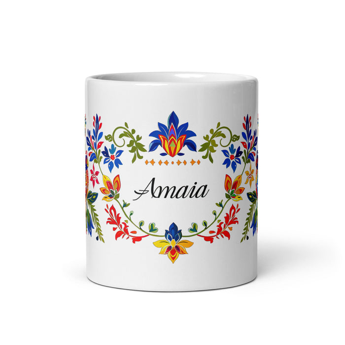 Amaia Exclusive Name Art Piece Home Office Work Coffee Mug Mexican Spanish Pride Gift Cup One - Of - A - Kind Calligraphy White Glossy Mug | A26 - Mexicada