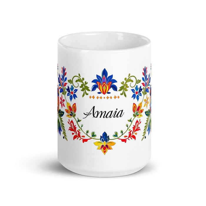 Amaia Exclusive Name Art Piece Home Office Work Coffee Mug Mexican Spanish Pride Gift Cup One-Of-A-Kind Calligraphy White Glossy Mug | A26 Mexicada