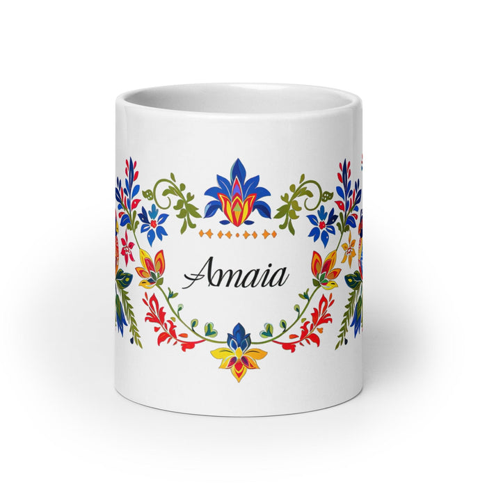 Amaia Exclusive Name Art Piece Home Office Work Coffee Mug Mexican Spanish Pride Gift Cup One-Of-A-Kind Calligraphy White Glossy Mug | A26 Mexicada