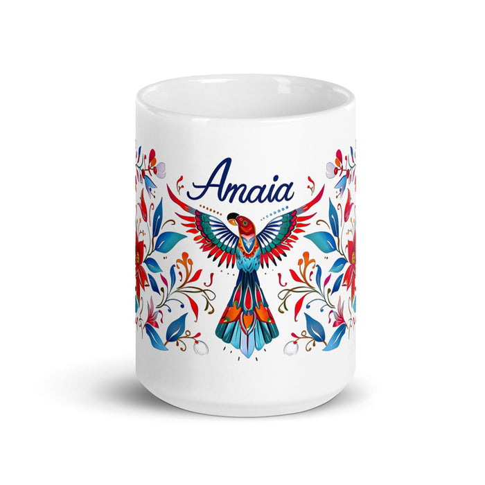 Amaia Exclusive Name Art Piece Home Office Work Coffee Mug Mexican Spanish Pride Gift Cup One - Of - A - Kind Calligraphy White Glossy Mug | A27 - Mexicada