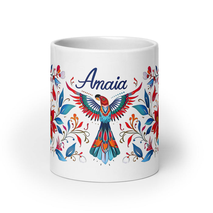 Amaia Exclusive Name Art Piece Home Office Work Coffee Mug Mexican Spanish Pride Gift Cup One - Of - A - Kind Calligraphy White Glossy Mug | A27 - Mexicada