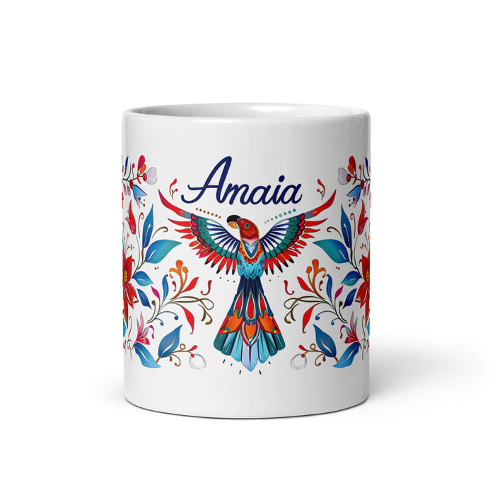 Amaia Exclusive Name Art Piece Home Office Work Coffee Mug Mexican Spanish Pride Gift Cup One - Of - A - Kind Calligraphy White Glossy Mug | A27 - Mexicada