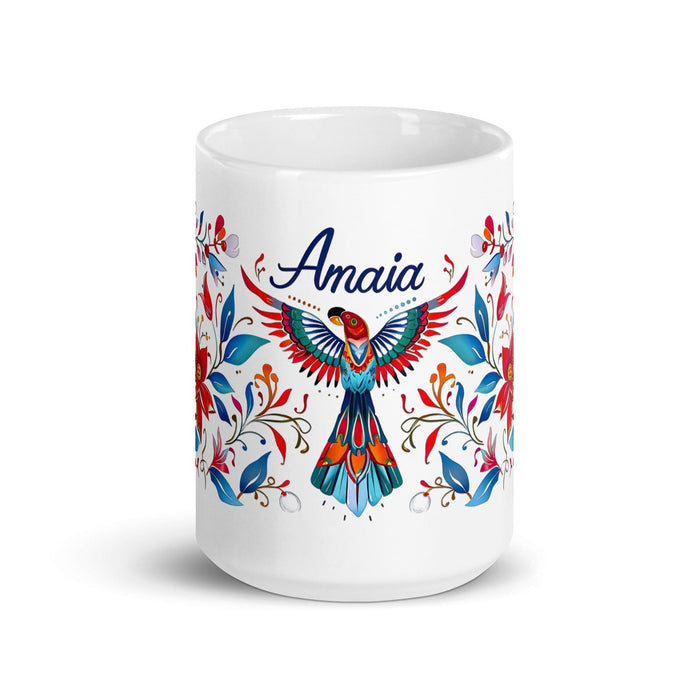 Amaia Exclusive Name Art Piece Home Office Work Coffee Mug Mexican Spanish Pride Gift Cup One-Of-A-Kind Calligraphy White Glossy Mug | A27 Mexicada