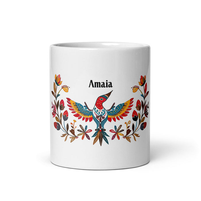 Amaia Exclusive Name Art Piece Home Office Work Coffee Mug Mexican Spanish Pride Gift Cup One-Of-A-Kind Calligraphy White Glossy Mug | A4 Mexicada