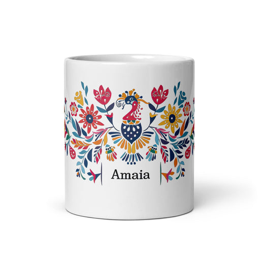 Amaia Exclusive Name Art Piece Home Office Work Coffee Mug Mexican Spanish Pride Gift Cup One - Of - A - Kind Calligraphy White Glossy Mug | A5 - Mexicada