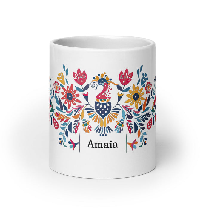 Amaia Exclusive Name Art Piece Home Office Work Coffee Mug Mexican Spanish Pride Gift Cup One - Of - A - Kind Calligraphy White Glossy Mug | A5 - Mexicada