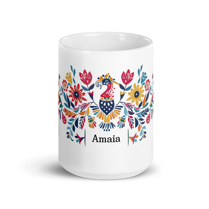 Amaia Exclusive Name Art Piece Home Office Work Coffee Mug Mexican Spanish Pride Gift Cup One - Of - A - Kind Calligraphy White Glossy Mug | A5 - Mexicada