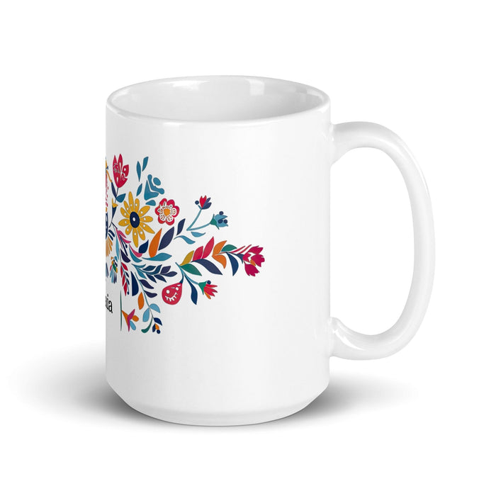 Amaia Exclusive Name Art Piece Home Office Work Coffee Mug Mexican Spanish Pride Gift Cup One-Of-A-Kind Calligraphy White Glossy Mug | A5 Mexicada 15 oz