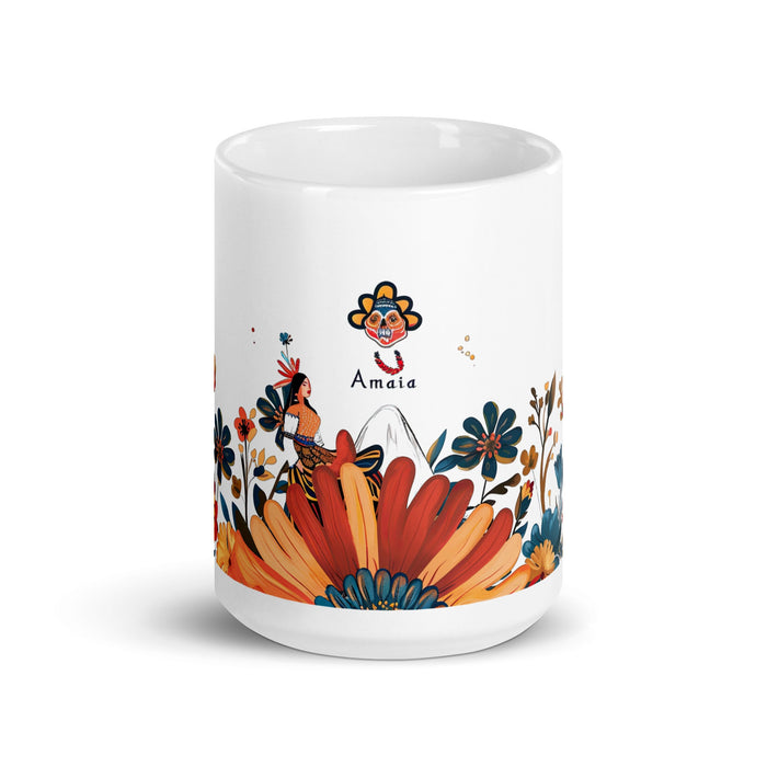 Amaia Exclusive Name Art Piece Home Office Work Coffee Mug Mexican Spanish Pride Gift Cup One - Of - A - Kind Calligraphy White Glossy Mug | A6 - Mexicada