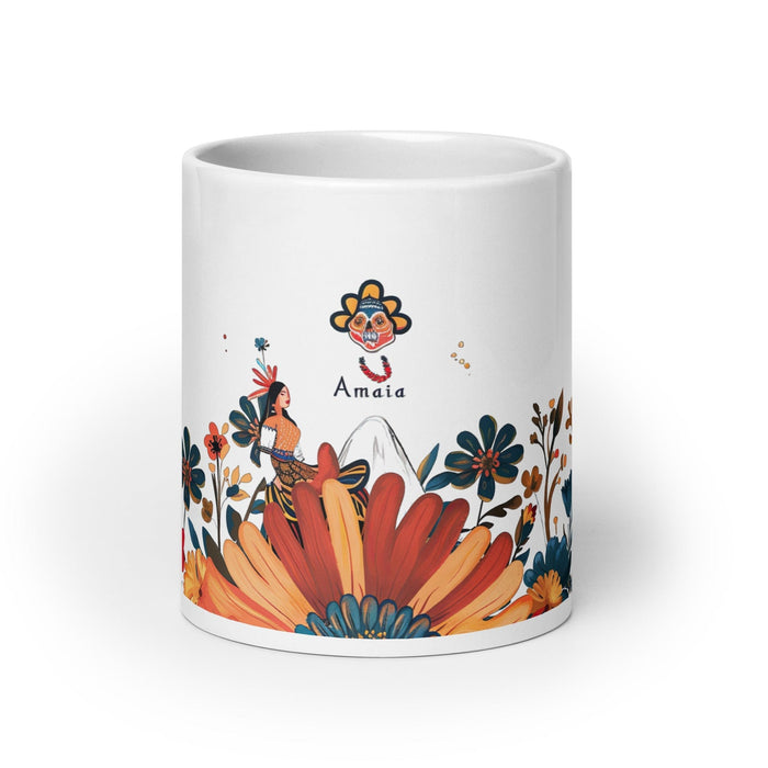 Amaia Exclusive Name Art Piece Home Office Work Coffee Mug Mexican Spanish Pride Gift Cup One-Of-A-Kind Calligraphy White Glossy Mug | A6 Mexicada