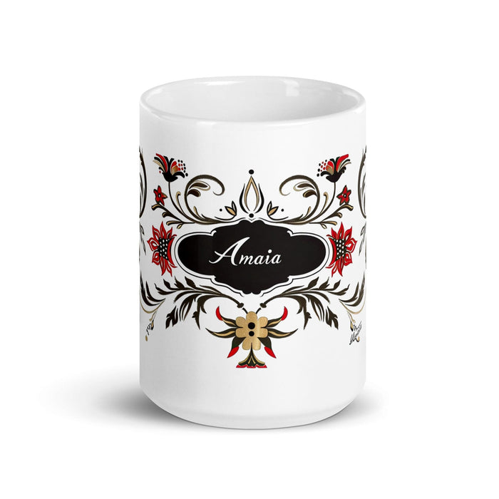 Amaia Exclusive Name Art Piece Home Office Work Coffee Mug Mexican Spanish Pride Gift Cup One-Of-A-Kind Calligraphy White Glossy Mug | A7 Mexicada