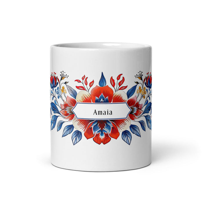 Amaia Exclusive Name Art Piece Home Office Work Coffee Mug Mexican Spanish Pride Gift Cup One - Of - A - Kind Calligraphy White Glossy Mug | A8 - Mexicada