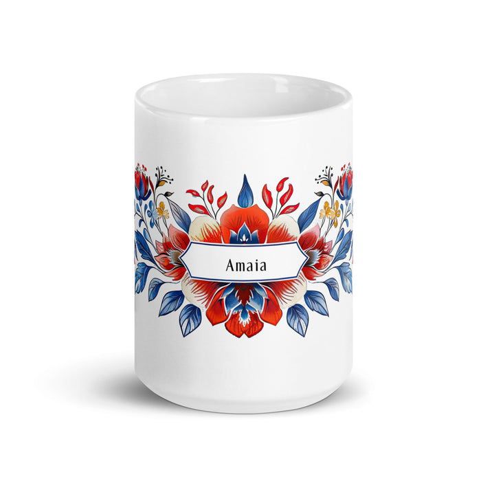 Amaia Exclusive Name Art Piece Home Office Work Coffee Mug Mexican Spanish Pride Gift Cup One - Of - A - Kind Calligraphy White Glossy Mug | A8 - Mexicada