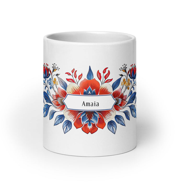 Amaia Exclusive Name Art Piece Home Office Work Coffee Mug Mexican Spanish Pride Gift Cup One-Of-A-Kind Calligraphy White Glossy Mug | A8 Mexicada