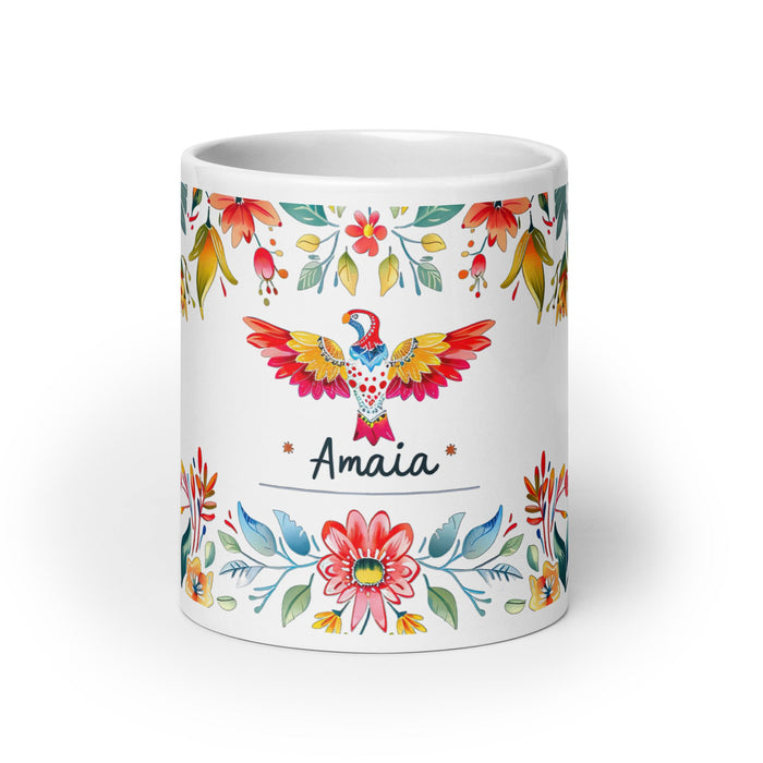 Amaia Exclusive Name Art Piece Home Office Work Coffee Mug Mexican Spanish Pride Gift Cup One - Of - A - Kind Calligraphy White Glossy Mug | A9 - Mexicada