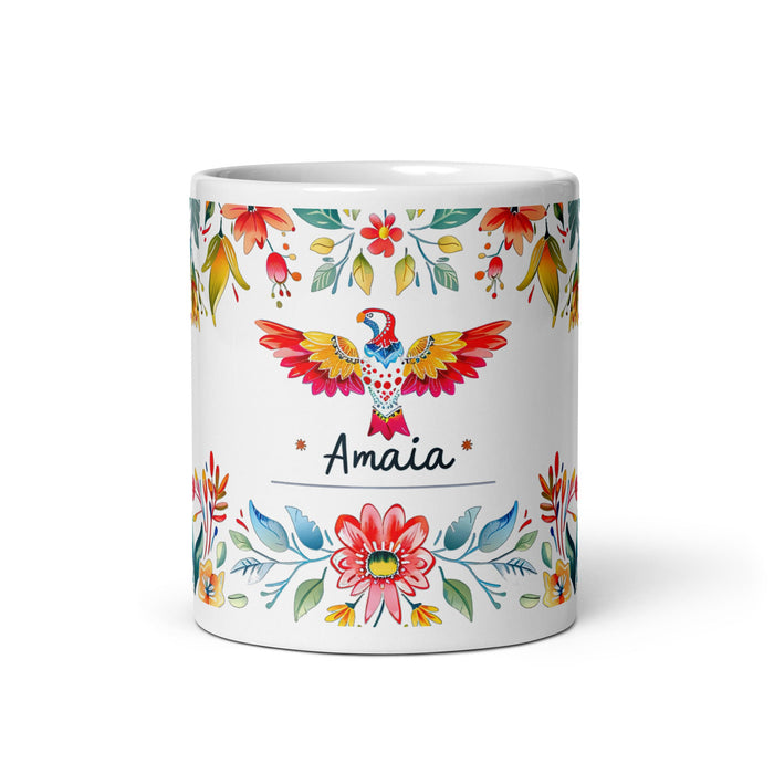 Amaia Exclusive Name Art Piece Home Office Work Coffee Mug Mexican Spanish Pride Gift Cup One - Of - A - Kind Calligraphy White Glossy Mug | A9 - Mexicada