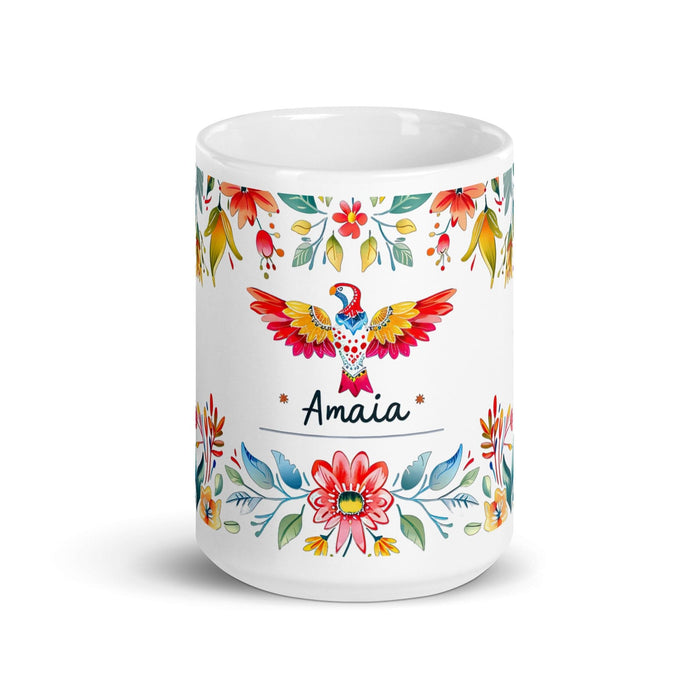 Amaia Exclusive Name Art Piece Home Office Work Coffee Mug Mexican Spanish Pride Gift Cup One-Of-A-Kind Calligraphy White Glossy Mug | A9 Mexicada