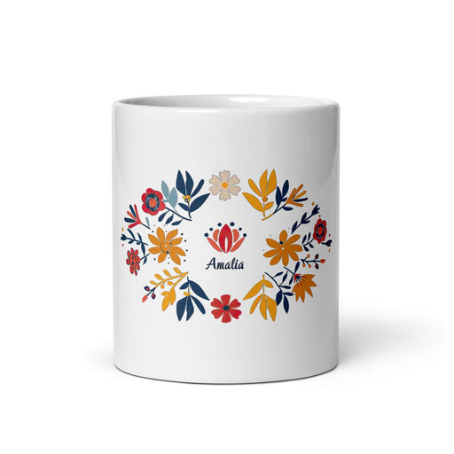 Amalia Exclusive Name Art Piece Home Office Work Coffee Mug Mexican Spanish Pride Gift Cup One-Of-A-Kind Calligraphy White Glossy | AMug10 Mexicada