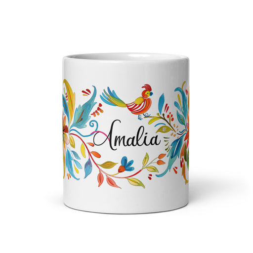 Amalia Exclusive Name Art Piece Home Office Work Coffee Mug Mexican Spanish Pride Gift Cup One - Of - A - Kind Calligraphy White Glossy Mug | A1 - Mexicada