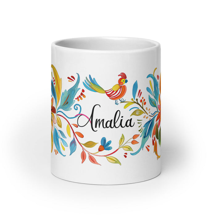 Amalia Exclusive Name Art Piece Home Office Work Coffee Mug Mexican Spanish Pride Gift Cup One - Of - A - Kind Calligraphy White Glossy Mug | A1 - Mexicada