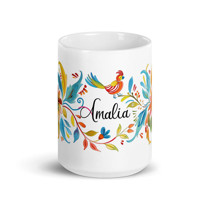 Amalia Exclusive Name Art Piece Home Office Work Coffee Mug Mexican Spanish Pride Gift Cup One-Of-A-Kind Calligraphy White Glossy Mug | A1 Mexicada