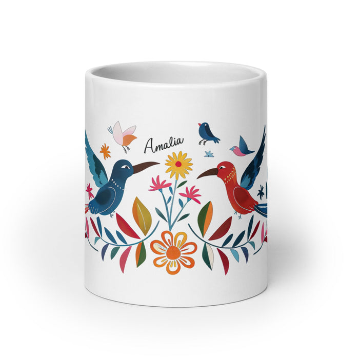 Amalia Exclusive Name Art Piece Home Office Work Coffee Mug Mexican Spanish Pride Gift Cup One - Of - A - Kind Calligraphy White Glossy Mug | A12 - Mexicada