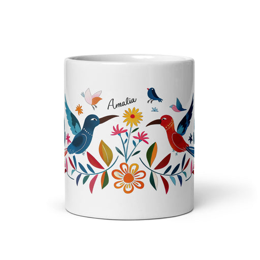 Amalia Exclusive Name Art Piece Home Office Work Coffee Mug Mexican Spanish Pride Gift Cup One - Of - A - Kind Calligraphy White Glossy Mug | A12 - Mexicada