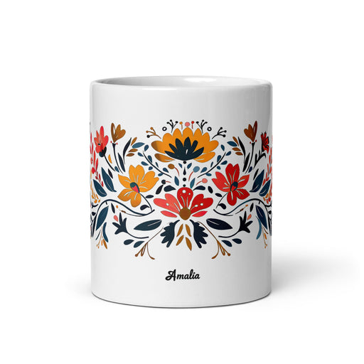 Amalia Exclusive Name Art Piece Home Office Work Coffee Mug Mexican Spanish Pride Gift Cup One - Of - A - Kind Calligraphy White Glossy Mug | A13 - Mexicada