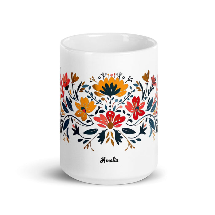 Amalia Exclusive Name Art Piece Home Office Work Coffee Mug Mexican Spanish Pride Gift Cup One-Of-A-Kind Calligraphy White Glossy Mug | A13 Mexicada