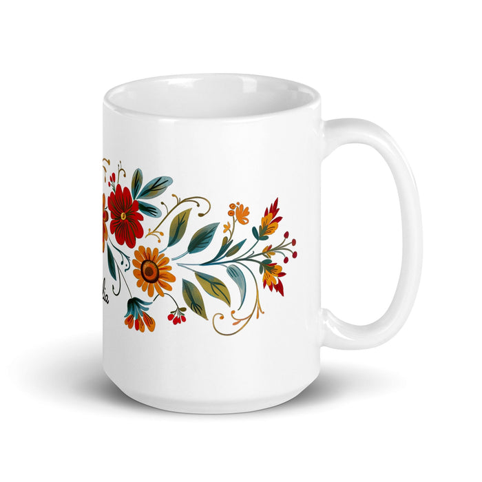 Amalia Exclusive Name Art Piece Home Office Work Coffee Mug Mexican Spanish Pride Gift Cup One-Of-A-Kind Calligraphy White Glossy Mug | A14 Mexicada 15 oz