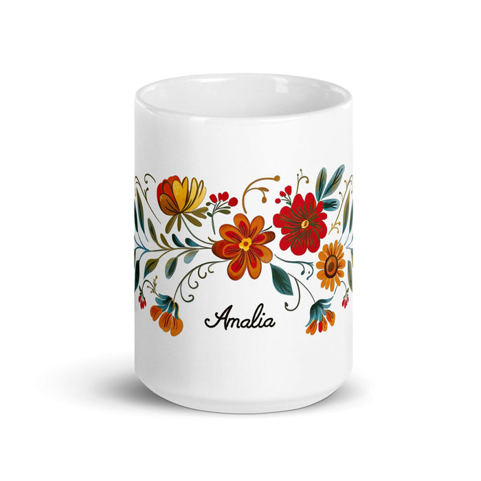 Amalia Exclusive Name Art Piece Home Office Work Coffee Mug Mexican Spanish Pride Gift Cup One-Of-A-Kind Calligraphy White Glossy Mug | A14 Mexicada